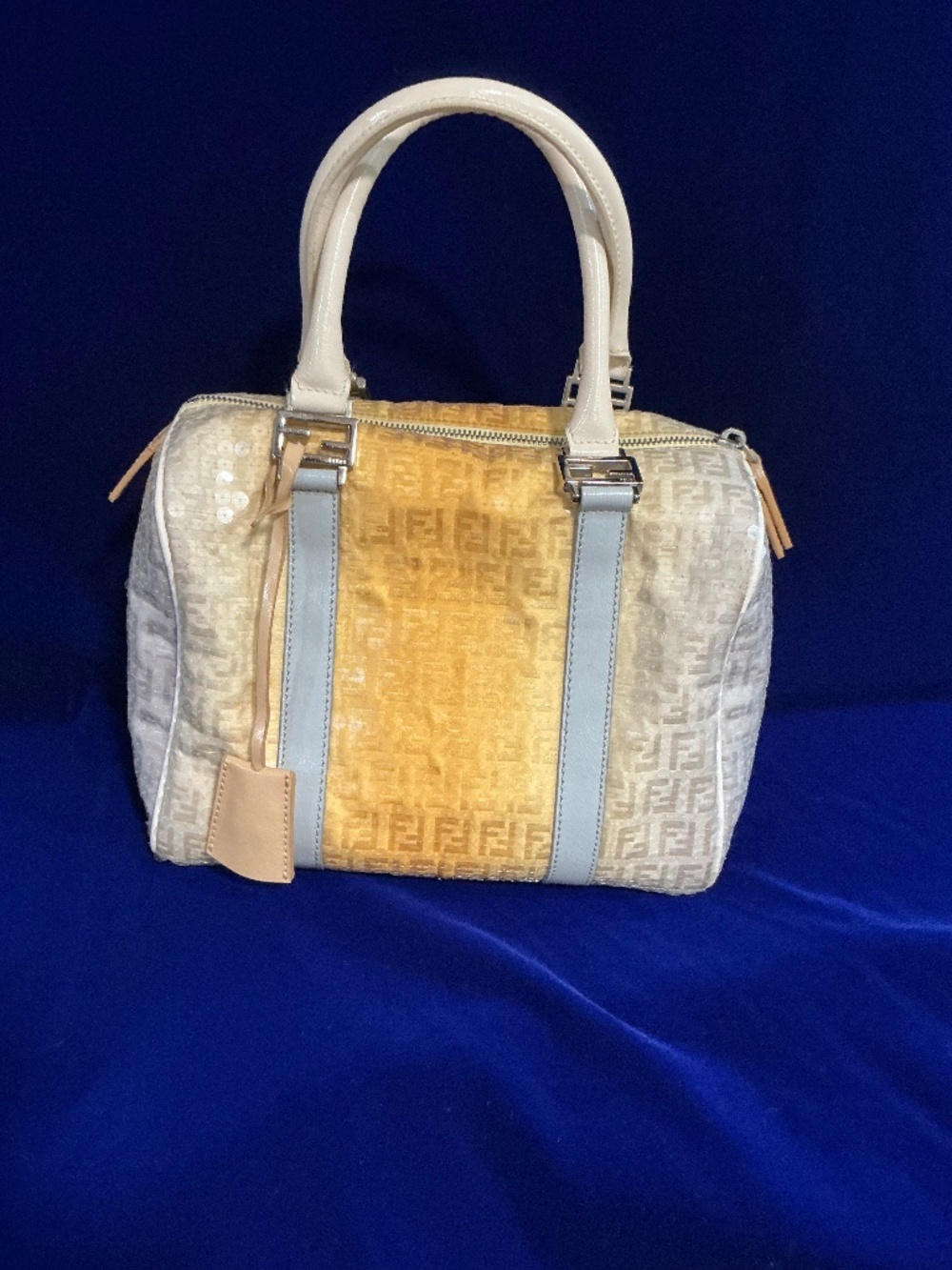 ✨Fendi sequins Zucchino Forever yellow cream blue Boston bag